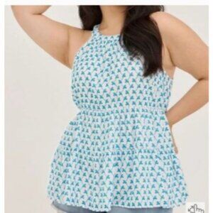 Torrid Womens White  Blue Eyelet Babydoll Tank Top size 1X new $55